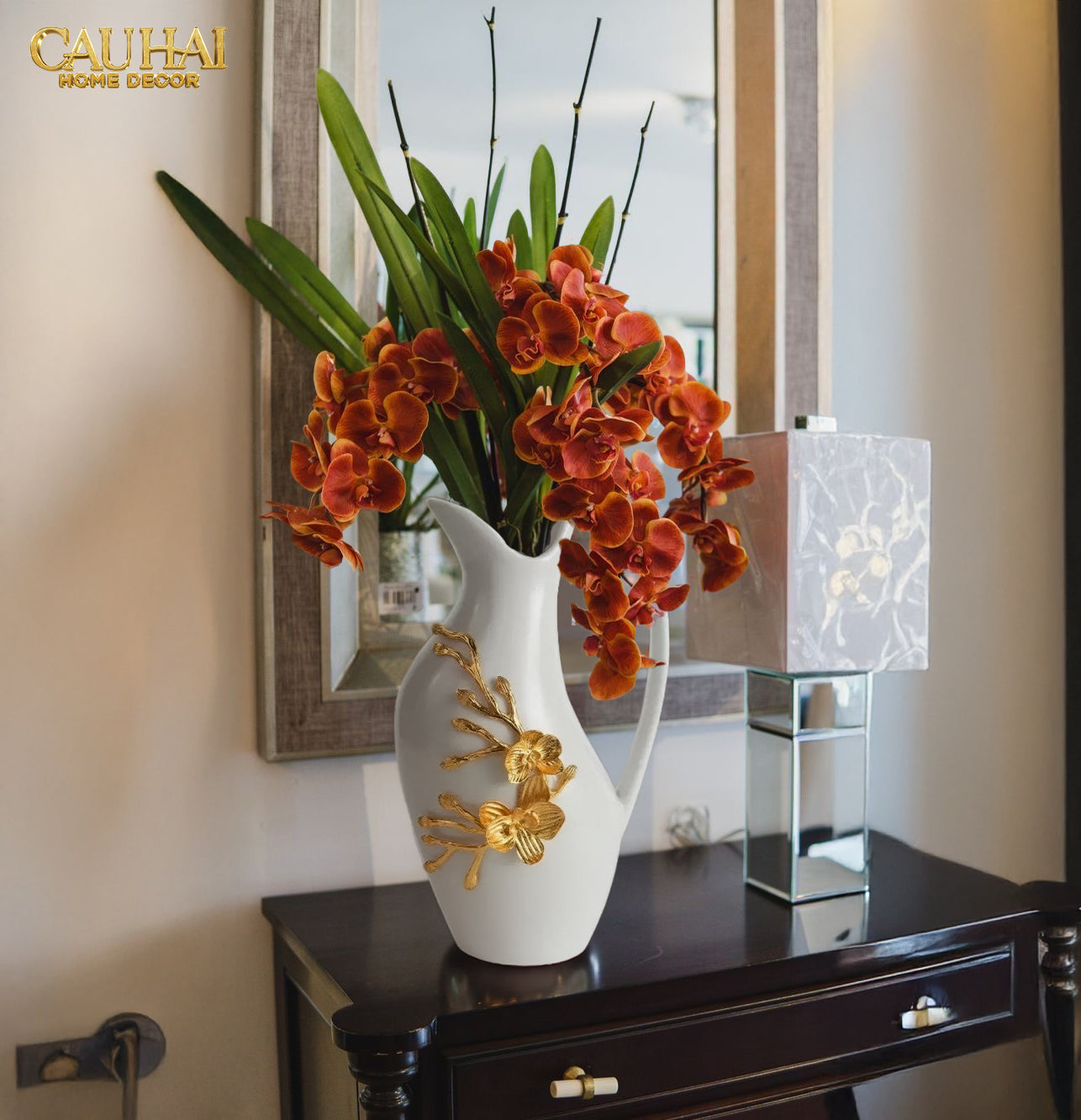 Maison Couture - Bình Hoa Sứ Trắng Orchidée d’Or Vase Éwer H34-CẬU HAI HOME DECOR