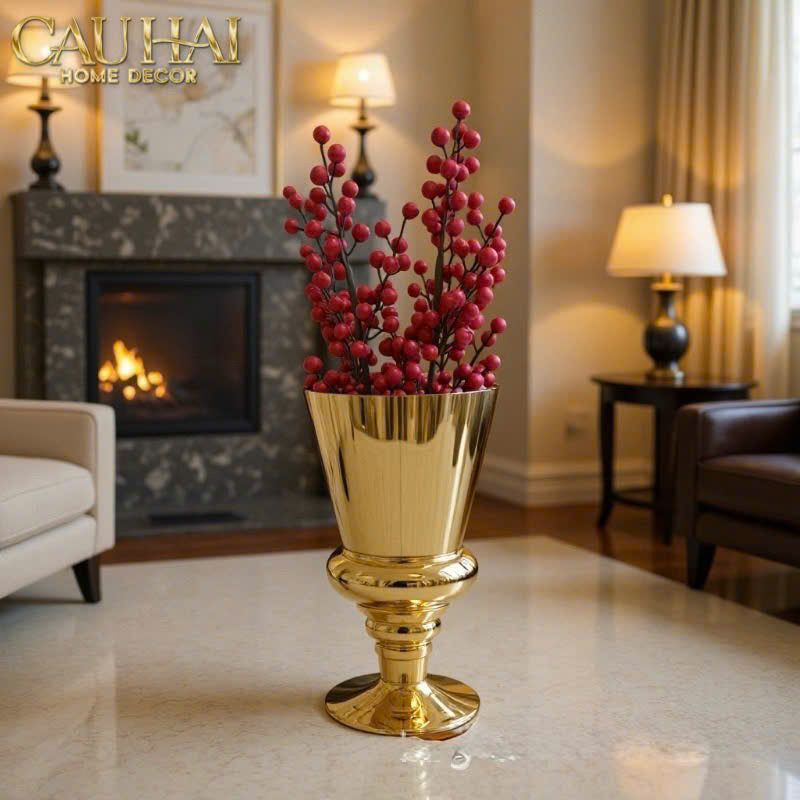 Maison Couture - Bình Hoa Thuỷ Tinh Mạ Vàng Cristallerie Dorée Impériale Goblet Vessel 19x34 - CẬU HAI HOME DECOR