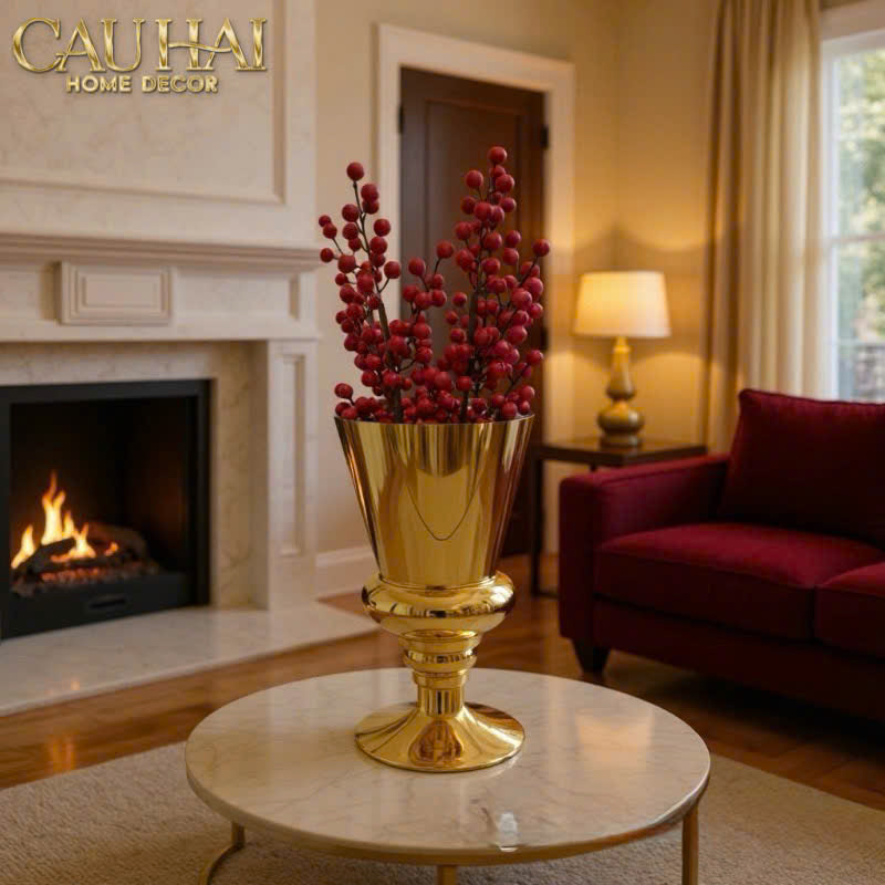 Maison Couture - Bình Hoa Thuỷ Tinh Mạ Vàng Cristallerie Dorée Impériale Goblet Vessel 19x34 - CẬU HAI HOME DECOR