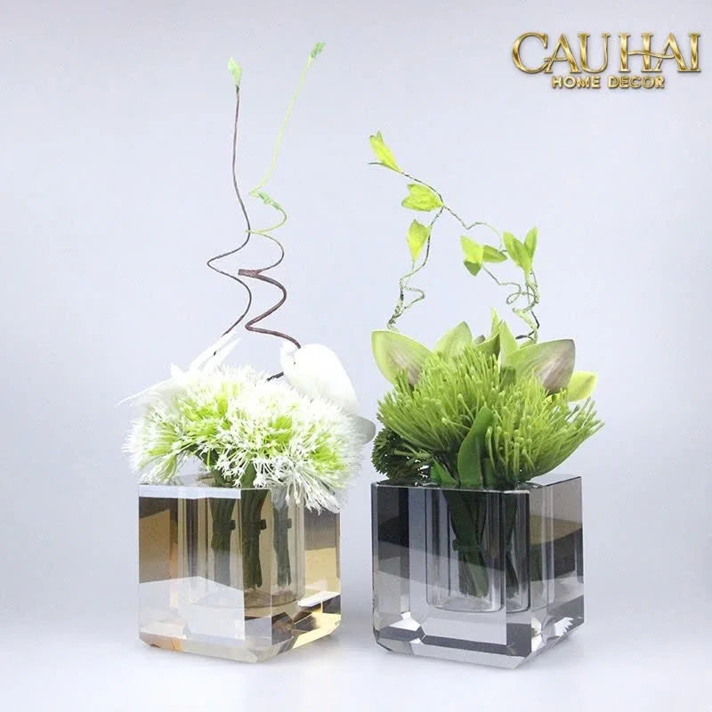 Maison Couture - Bình Lọ Hoa Pha Lê Lập Phương Savoir Ambre Cube Vase – Modern Cristalleries Block 10x10x10-CẬU HAI HOME DECOR