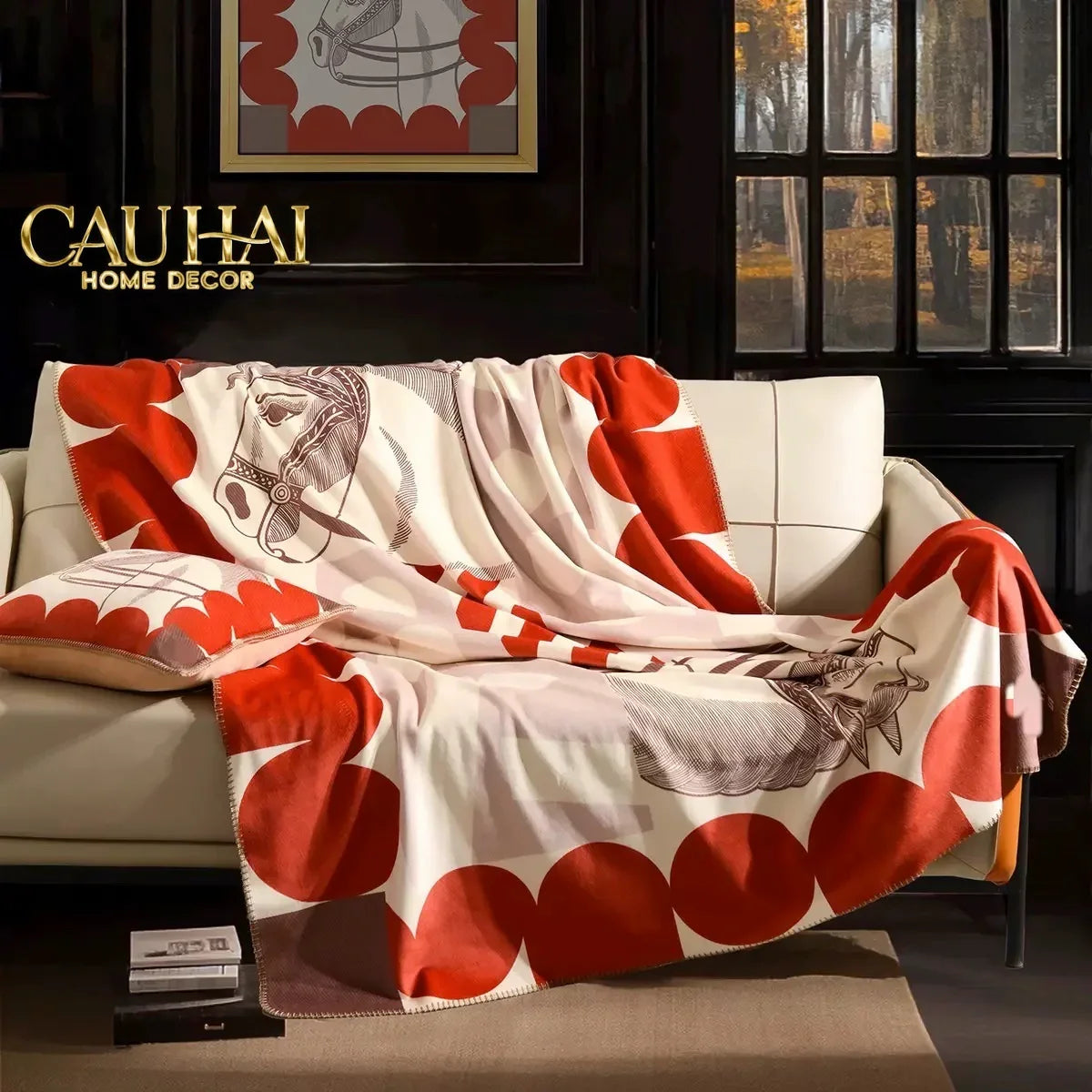 Maison Couture - Chăn Sofa Rouge l Velour Équestre Médaillon Velvet Blanket 150-CẬU HAI HOME DECOR