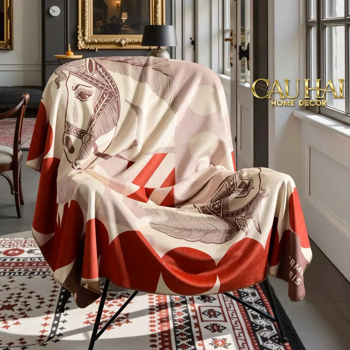 Maison Couture - Chăn Sofa Rouge l Velour Équestre Médaillon Velvet Blanket 150-CẬU HAI HOME DECOR