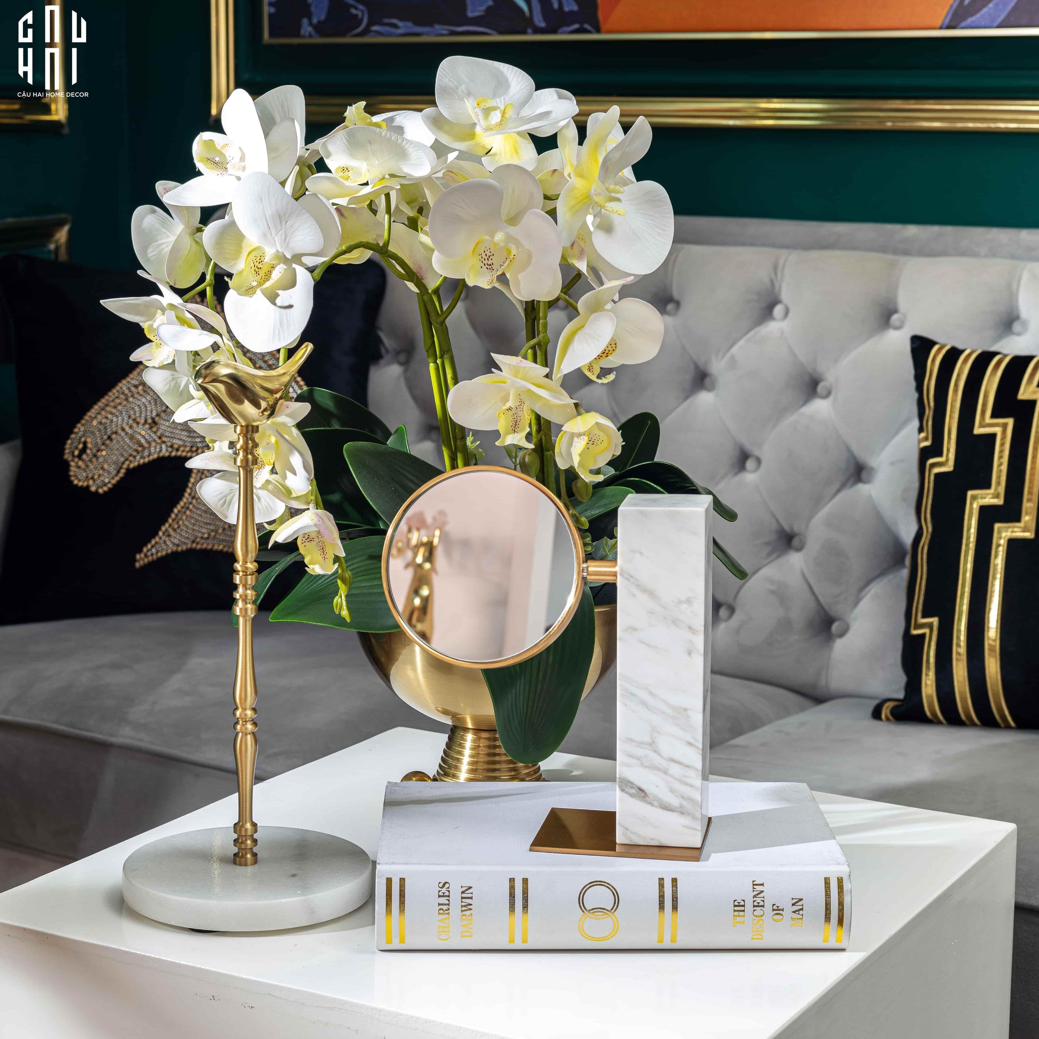 Maison Couture - Đế Giấy Lau Bếp / Giấy Ăn Bằng Đồng Đá Marble Finial Bird Paper Towel Stand 15x34-CẬU HAI HOME DECOR