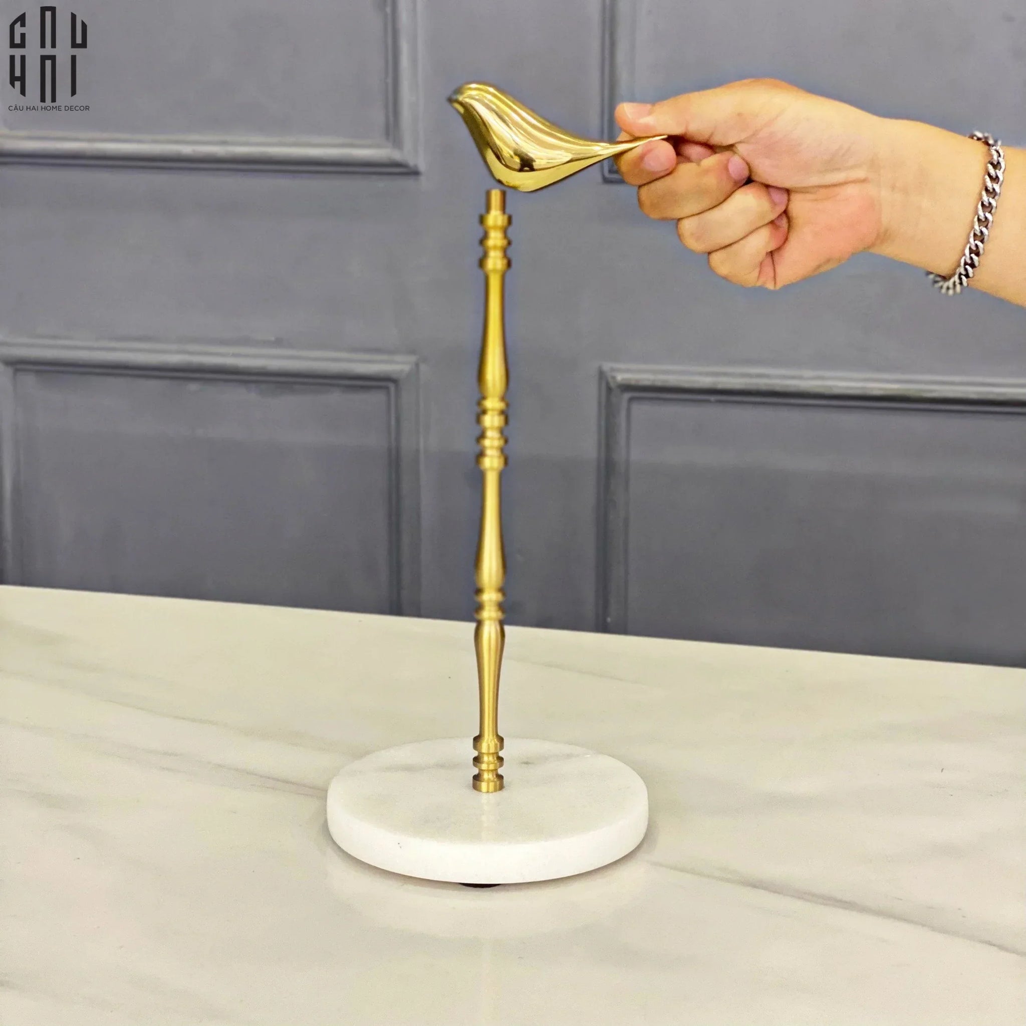 Maison Couture - Đế Giấy Lau Bếp / Giấy Ăn Bằng Đồng Đá Marble Finial Bird Paper Towel Stand 15x34-CẬU HAI HOME DECOR