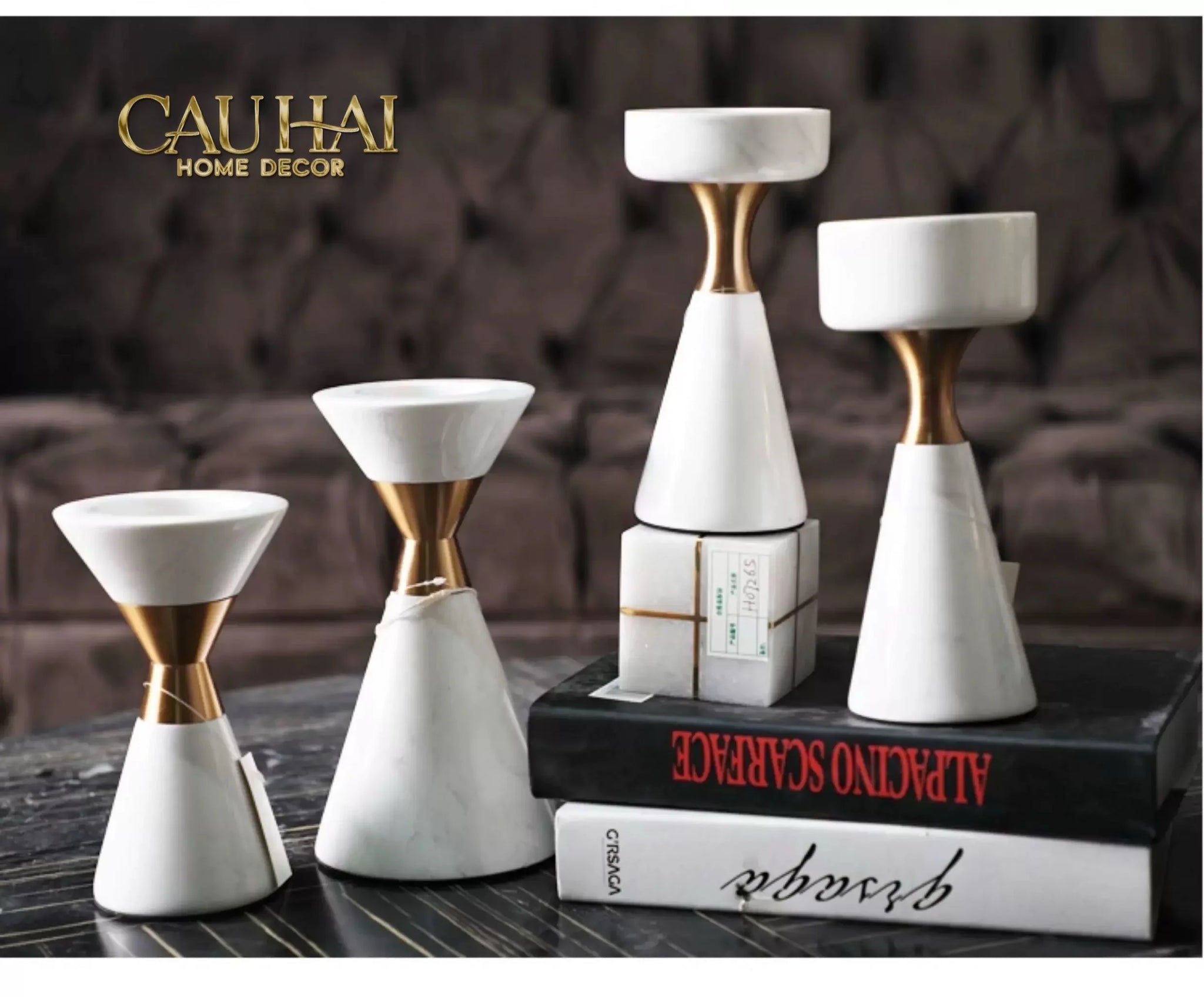 Maison Couture - Đế Nến Đá Marble - Ivory Marbre D’Or Candle Holder (Tặng Nến)-CẬU HAI HOME DECOR