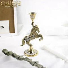 Maison Couture - Đế Nến Ngựa Đồng Khảm Trai Đế Pha Lê Vàng - Mahogany Cheval Majesté Candle Holders 11x21-CẬU HAI HOME DECOR