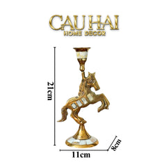 Maison Couture - Đế Nến Ngựa Đồng Khảm Trai Đế Pha Lê Vàng - Mahogany Cheval Majesté Candle Holders 11x21-CẬU HAI HOME DECOR
