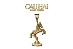 Maison Couture - Đế Nến Ngựa Đồng Khảm Trai Đế Pha Lê Vàng - Mahogany Cheval Majesté Candle Holders 11x21-CẬU HAI HOME DECOR