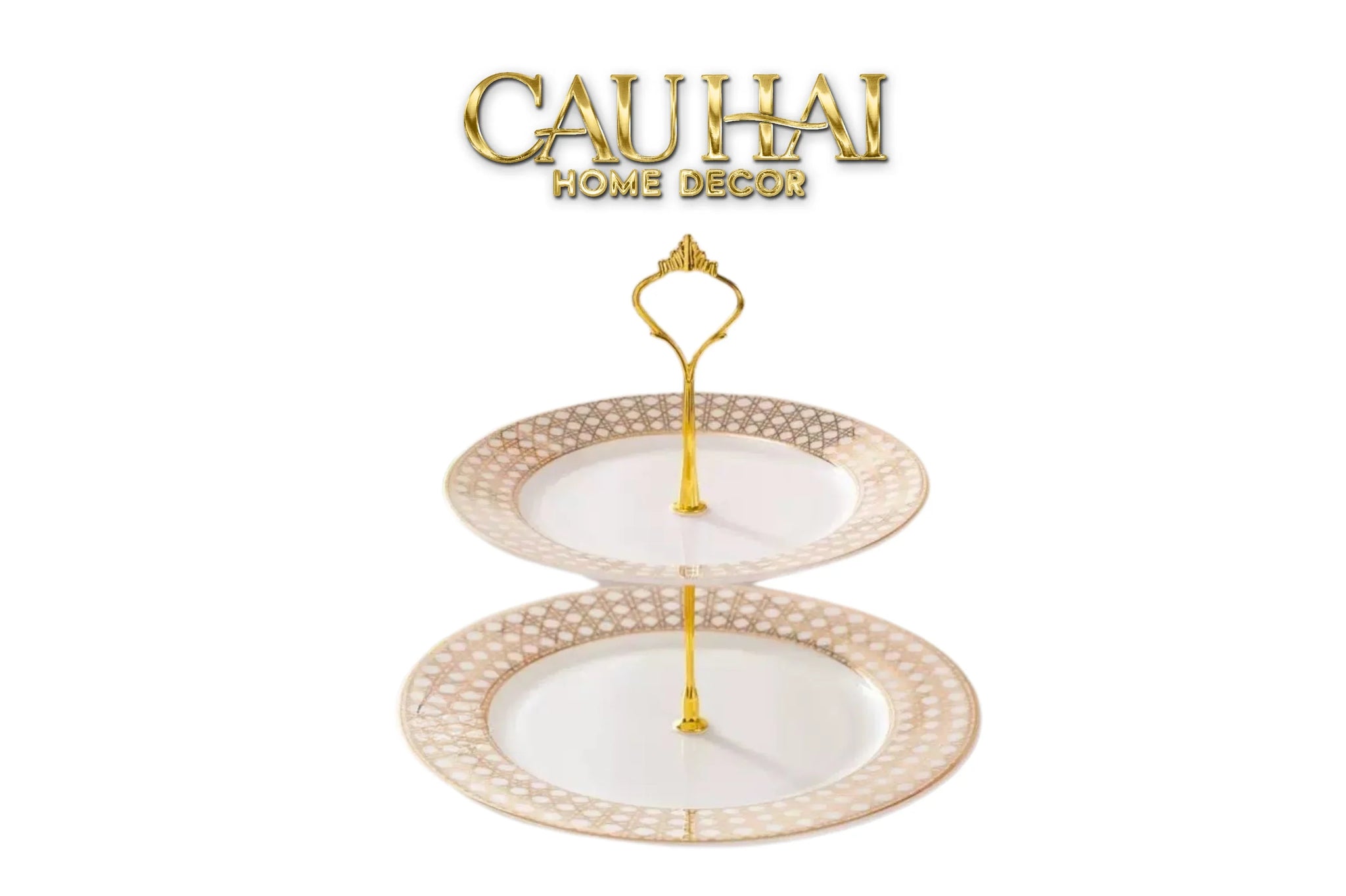 Maison Couture - Đĩa 2 Tầng DO Blanc Perle Cannage Élégance - Deux Niveaux-CẬU HAI HOME DECOR