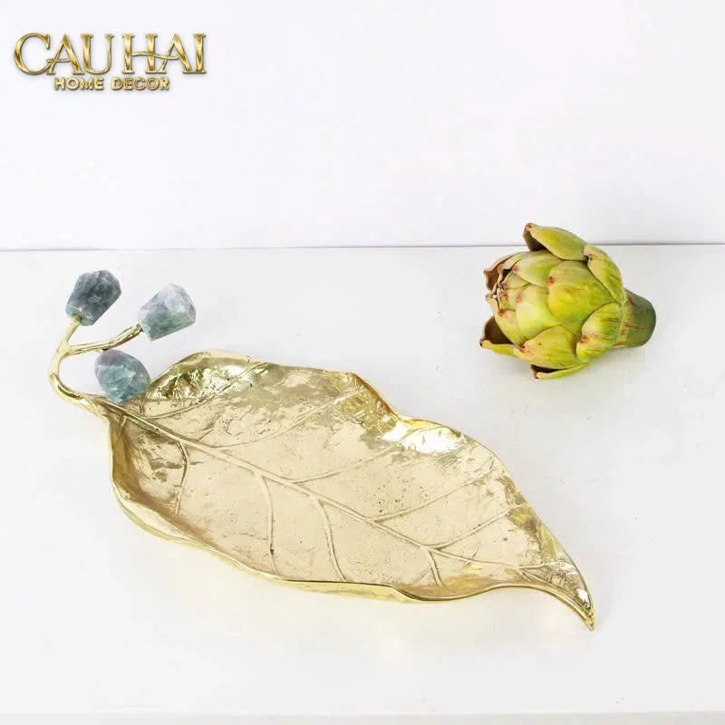 Maison Couture - Đĩa Chiếc Lá Đồng Đá Thạch Anh Lusso Gemstone Brasson Plateau D27x17-CẬU HAI HOME DECOR