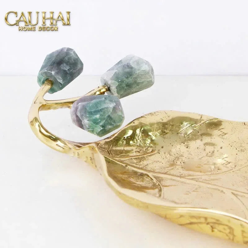 Maison Couture - Đĩa Chiếc Lá Đồng Đá Thạch Anh Lusso Gemstone Brasson Plateau D27x17-CẬU HAI HOME DECOR