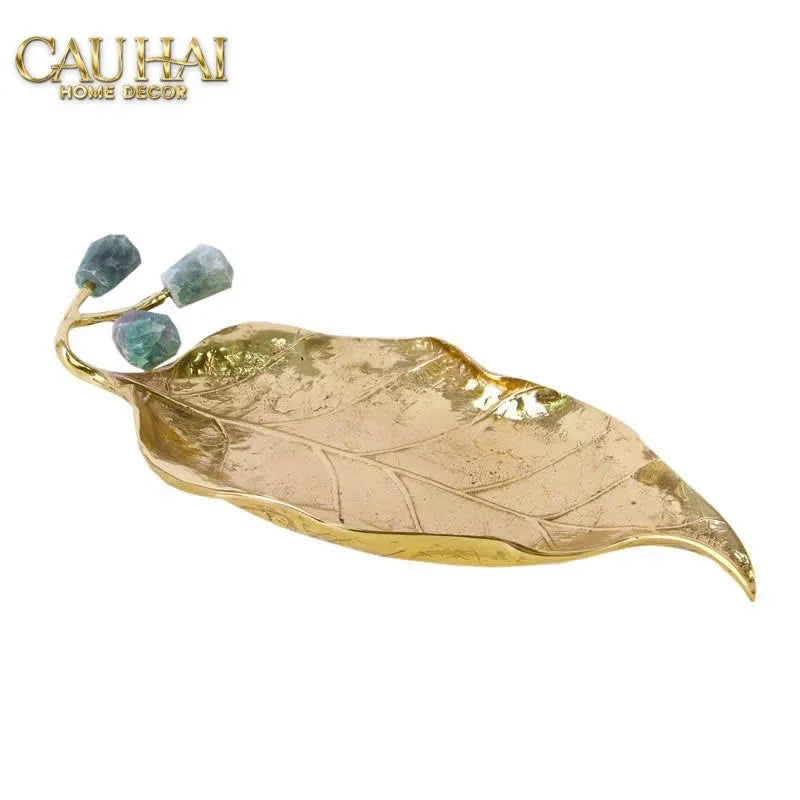 Maison Couture - Đĩa Chiếc Lá Đồng Đá Thạch Anh Lusso Gemstone Brasson Plateau D27x17-CẬU HAI HOME DECOR