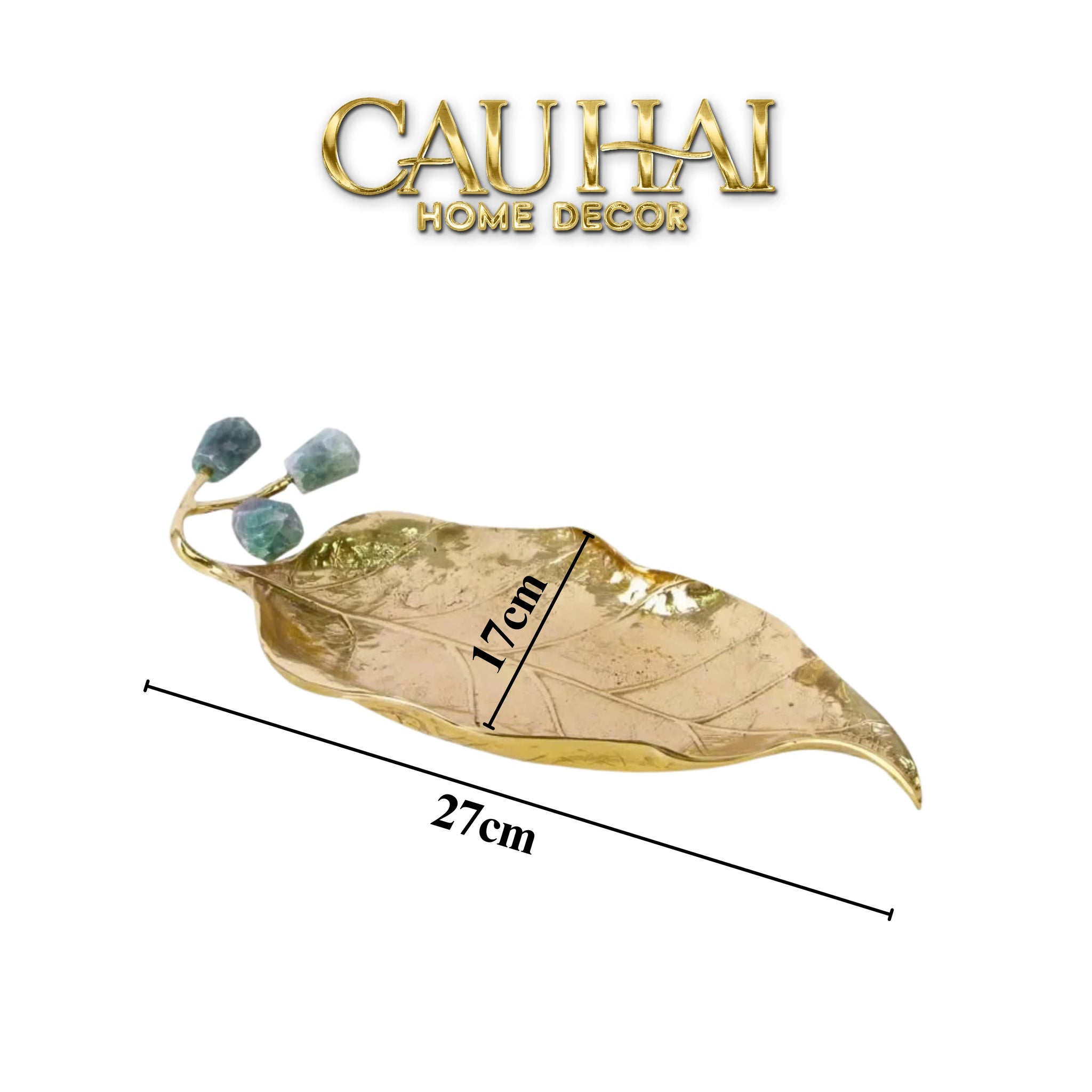 Maison Couture - Đĩa Chiếc Lá Đồng Đá Thạch Anh Lusso Gemstone Brasson Plateau D27x17-CẬU HAI HOME DECOR