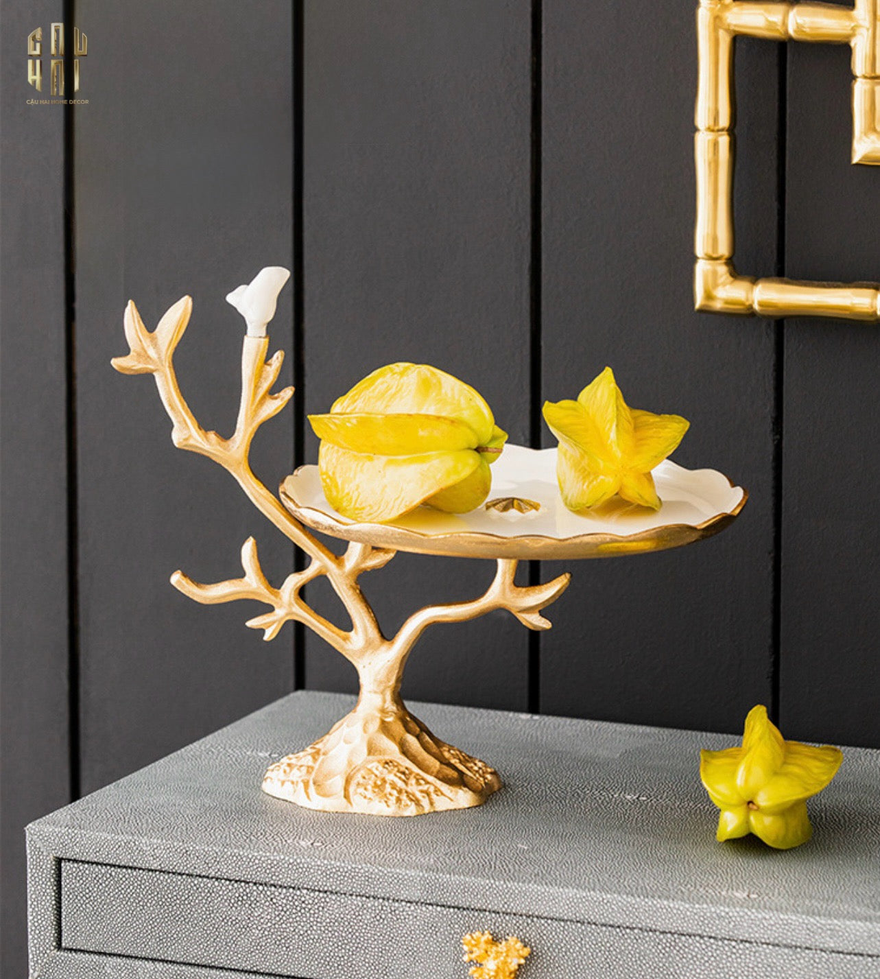 Maison Couture - Đĩa Trái Cây Đồng Brasson Branch Lumière Prestige Gala 17x28x33-Đĩa Trái Cây-CẬU HAI HOME DECOR
