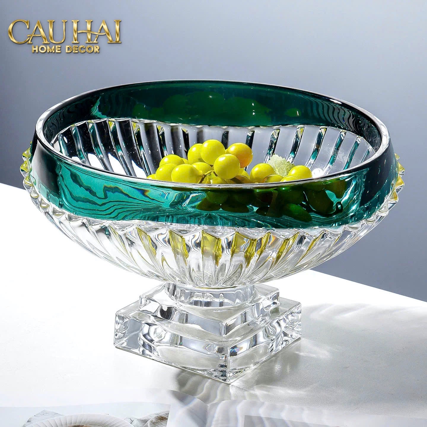 Maison Couture - Đĩa Trái Cây Ngọc Lục Bảo Émeraude Cristalleries Pedestal Bowl - CẬU HAI HOME DECOR