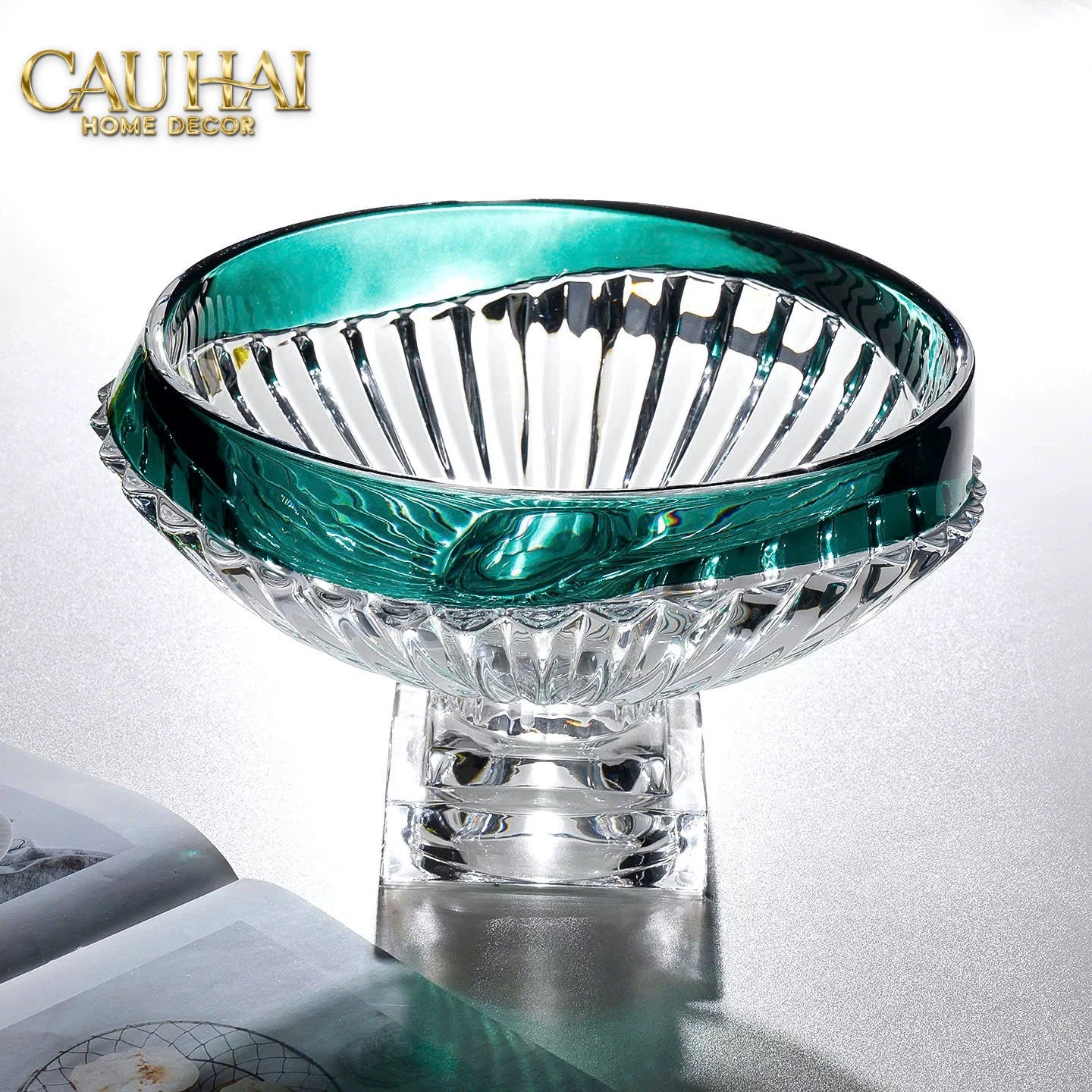 Maison Couture - Đĩa Trái Cây Ngọc Lục Bảo Émeraude Cristalleries Pedestal Bowl - CẬU HAI HOME DECOR