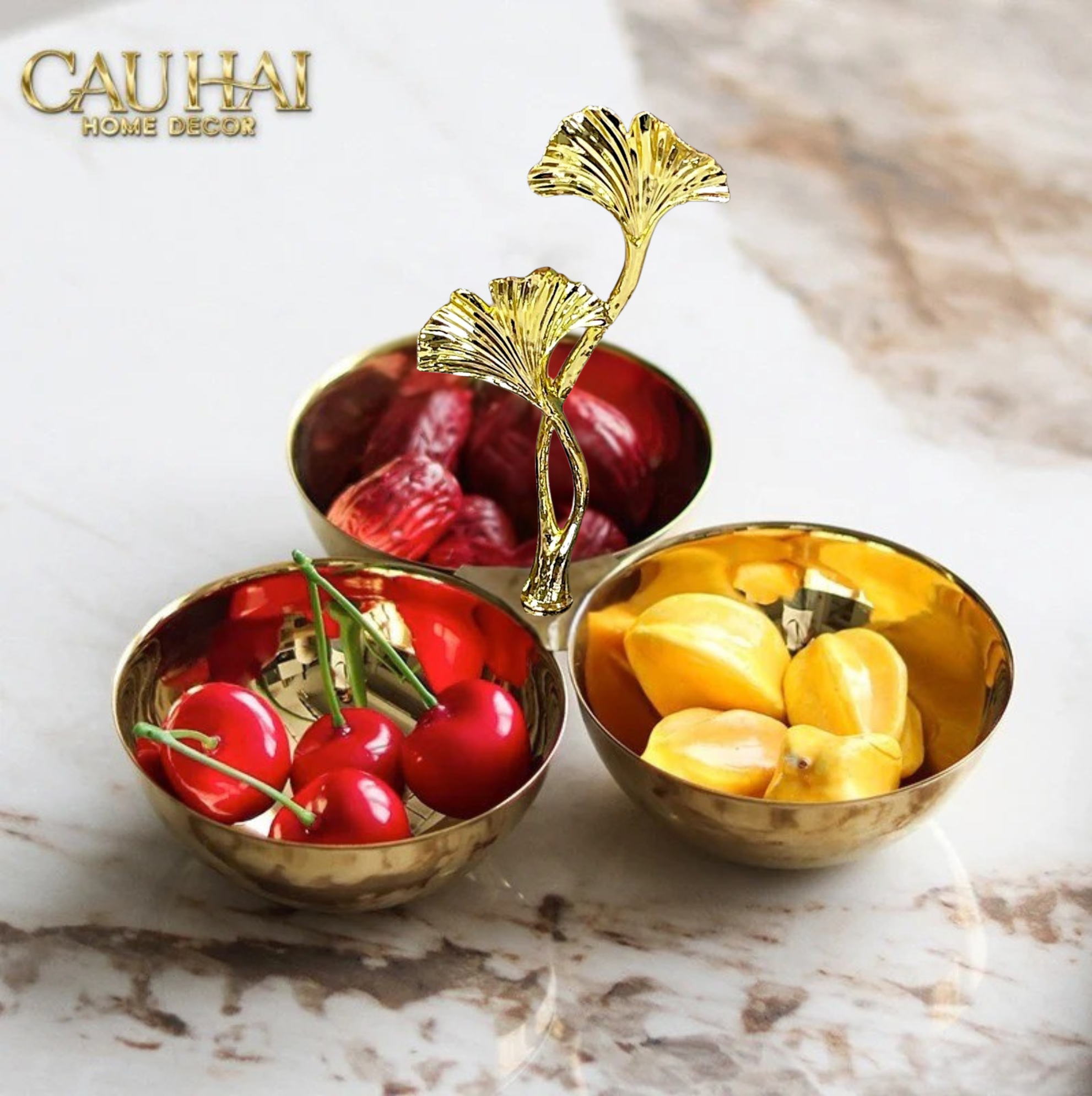 Maison Couture - Đĩa Triptyque Gilded Branch Ginkgo Trois Éclat - CẬU HAI HOME DECOR