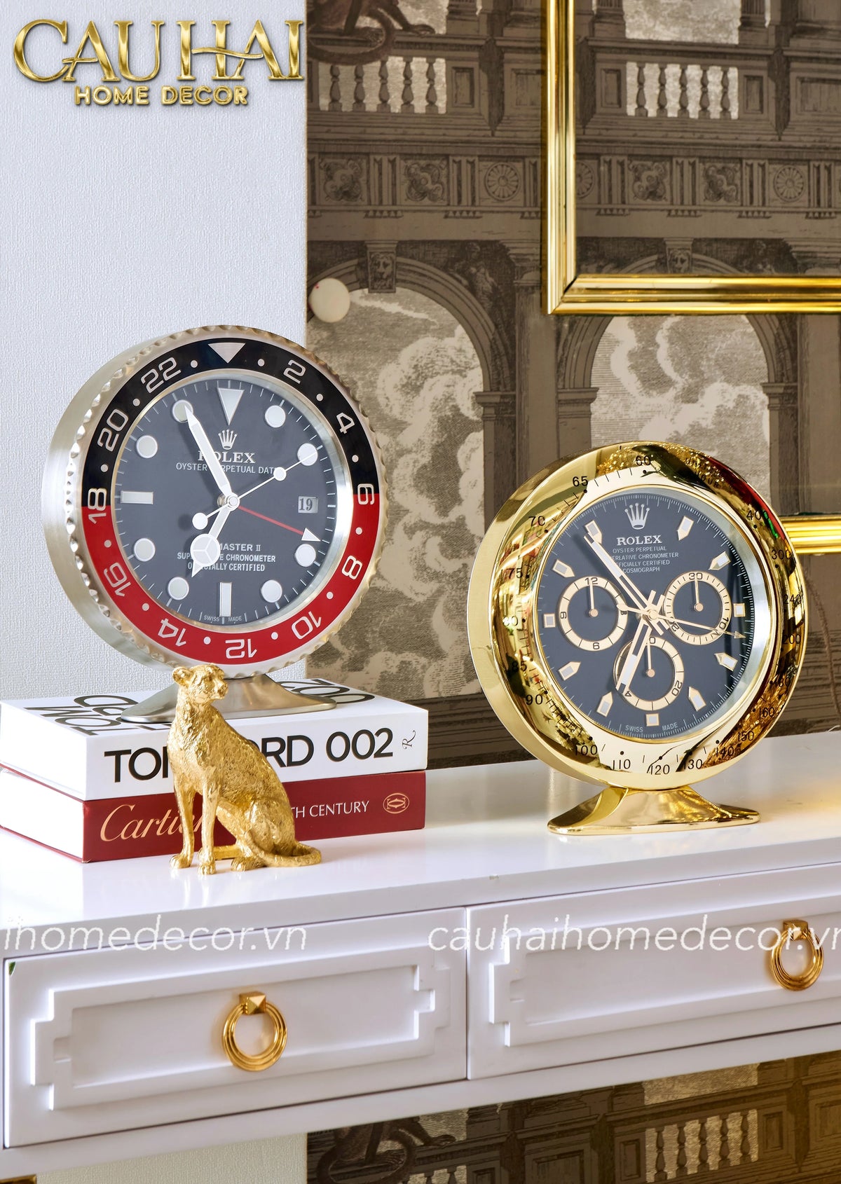 Maison Couture - Đồng Hồ Để Bàn Bản Đặc Biệt Timepiece Horloge Argent Rouge Desk Clock 10x16x29-Đồng hồ để bàn-CẬU HAI HOME DECOR