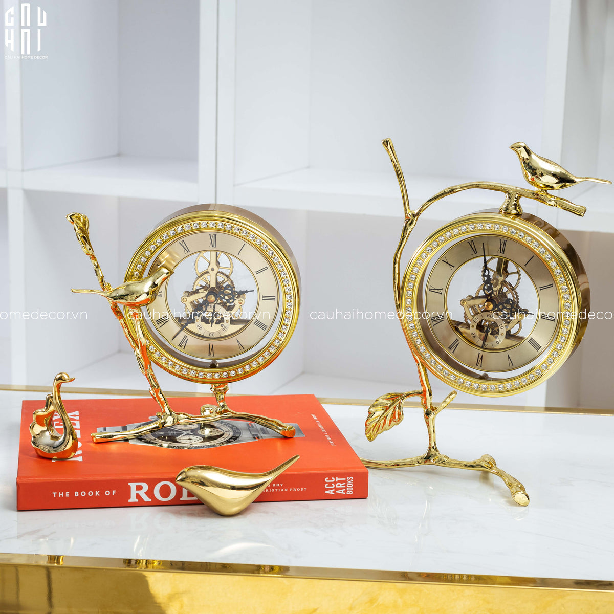 Maison Couture - Đồng Hồ Để Bàn Bằng Đồng Golden Empire Emperor Bird Of The Paradise Castle 11x22x20-Đồng hồ để bàn-CẬU HAI HOME DECOR