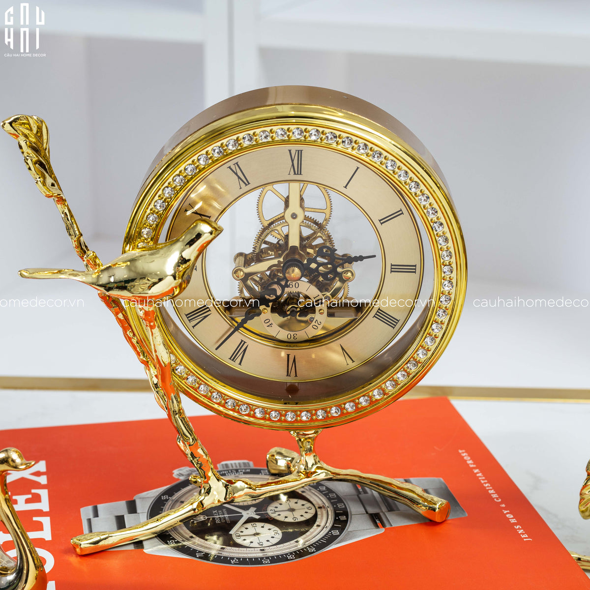 Maison Couture - Đồng Hồ Để Bàn Bằng Đồng Golden Empire Emperor Bird Of The Paradise Castle 11x22x20-Đồng hồ để bàn-CẬU HAI HOME DECOR