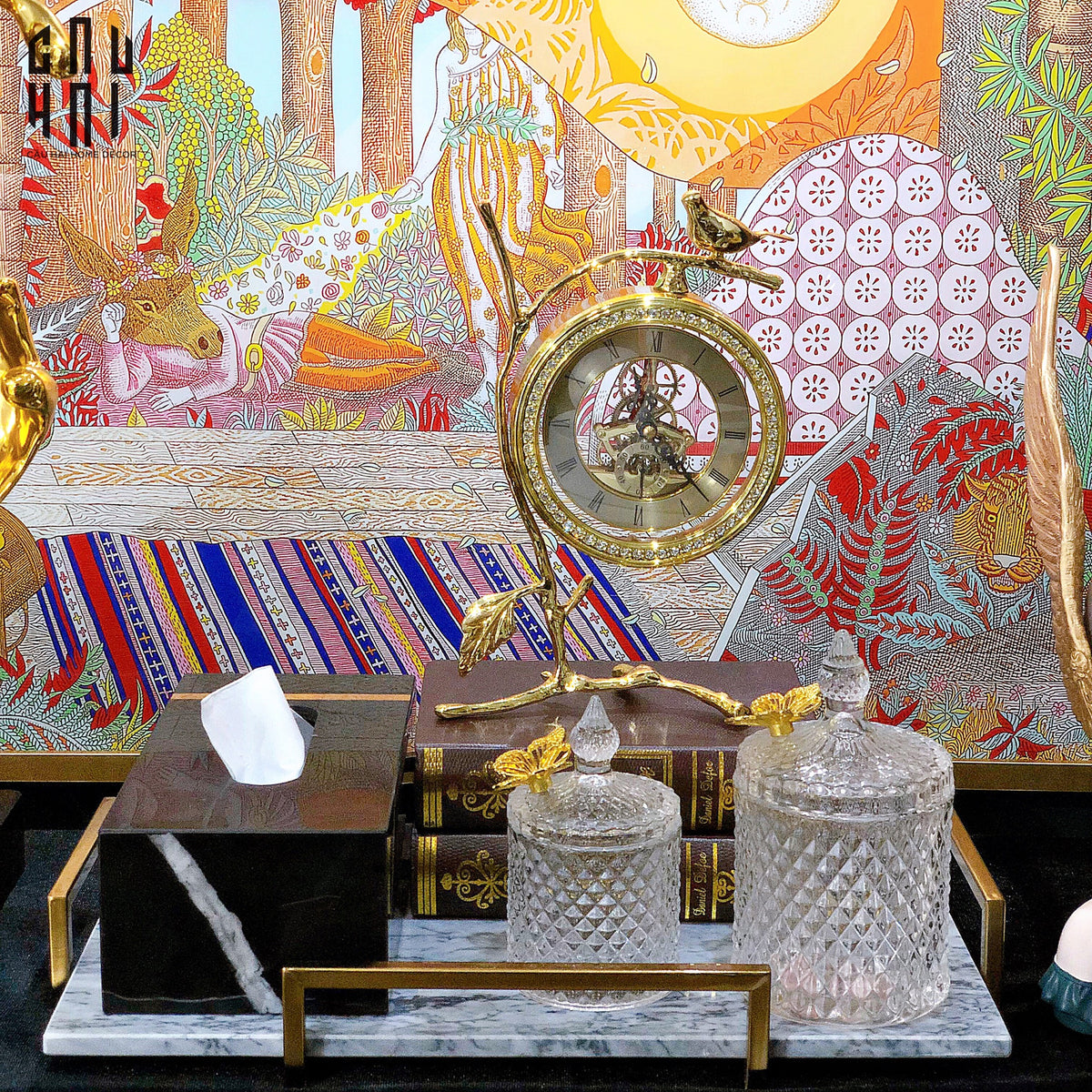 Maison Couture - Đồng Hồ Để Bàn Bằng Đồng Golden Empire Emperor Bird Of The Paradise Castle 11x22x20-Đồng hồ để bàn-CẬU HAI HOME DECOR