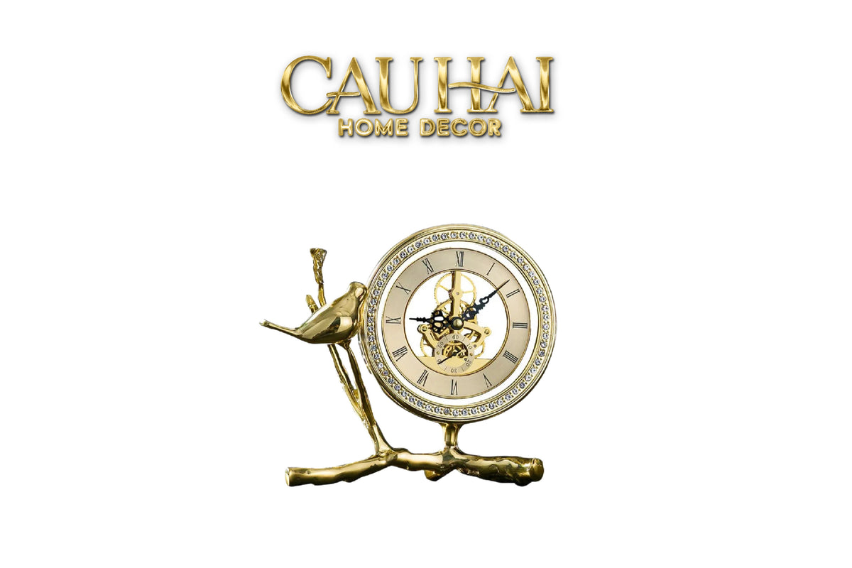 Maison Couture - Đồng Hồ Để Bàn Bằng Đồng Golden Empire Emperor Bird Of The Paradise Castle 11x22x20-Đồng hồ để bàn-CẬU HAI HOME DECOR