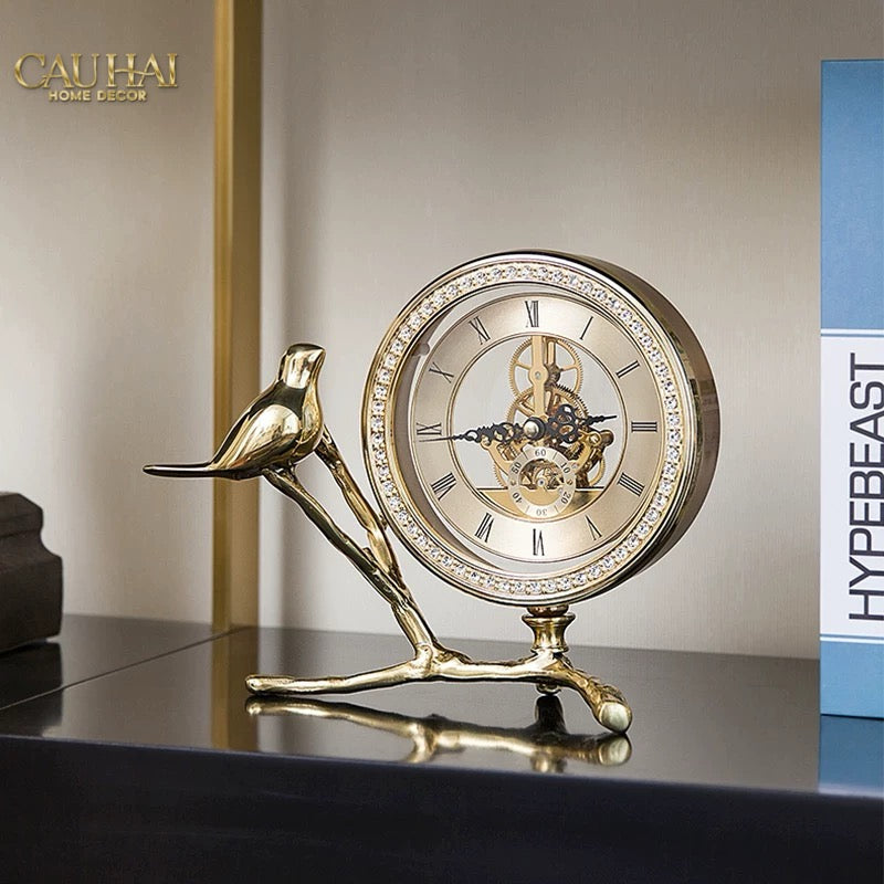 Maison Couture - Đồng Hồ Để Bàn Bằng Đồng Golden Empire Emperor Bird Of The Paradise Castle 11x22x20-Đồng hồ để bàn-CẬU HAI HOME DECOR