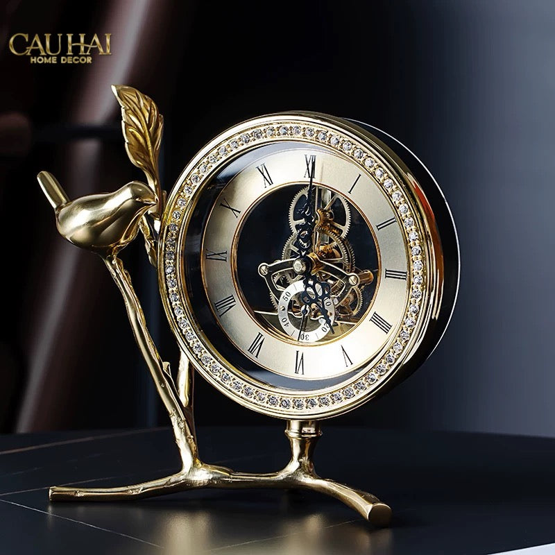 Maison Couture - Đồng Hồ Để Bàn Bằng Đồng Golden Empire Emperor Bird Of The Paradise Castle 11x22x20-Đồng hồ để bàn-CẬU HAI HOME DECOR
