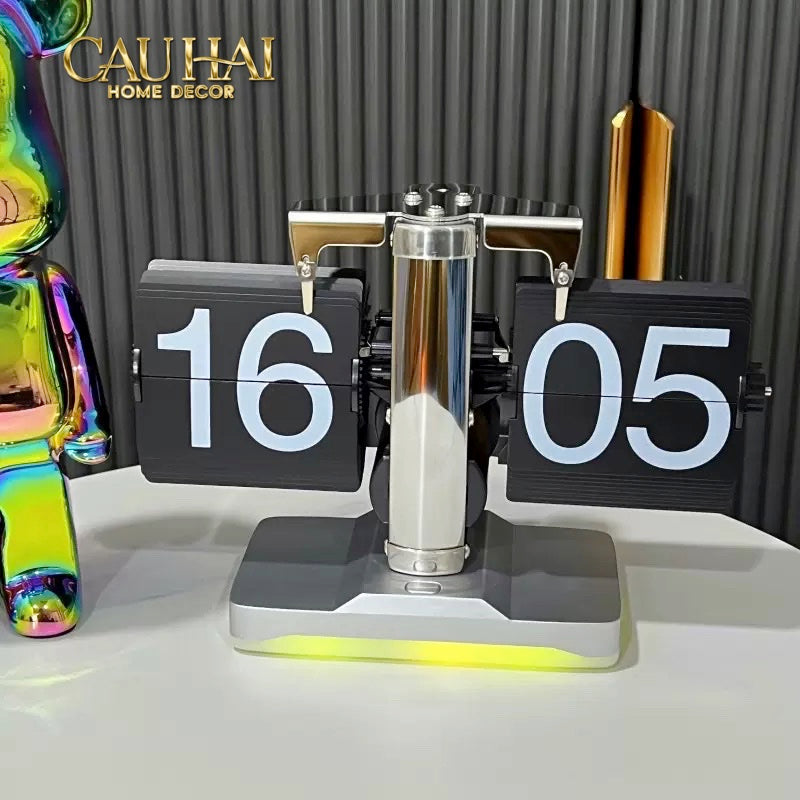 Maison Couture - Đồng Hồ Flip Light Steel Shine Grey Modern Desk Clock - CẬU HAI HOME DECOR