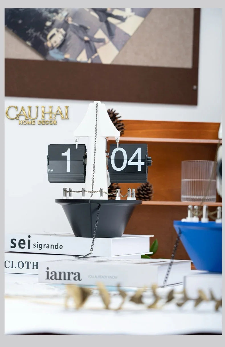 Maison Couture - Đồng Hồ Lật Retro Tàu Biển Flip Clock Cruise Ship 21x8x17-ĐỒNG HỒ-CẬU HAI HOME DECOR
