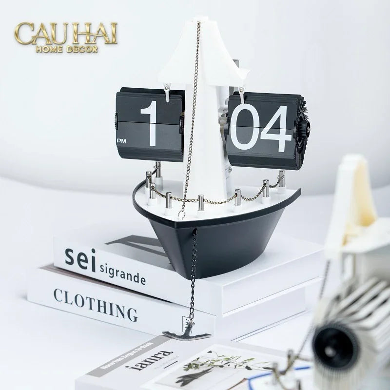 Maison Couture - Đồng Hồ Lật Retro Tàu Biển Flip Clock Cruise Ship 21x8x17-CẬU HAI HOME DECOR