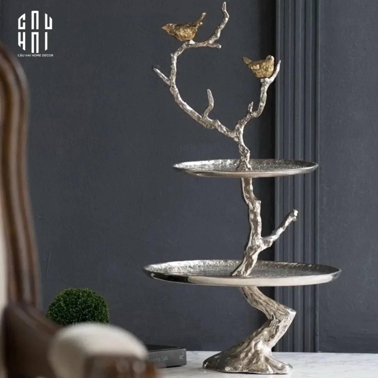 Maison Couture Elysian - Đĩa 2 Tầng Platinum Imperium Empire Deux Niveaux Étagère 33x60-CẬU HAI HOME DECOR