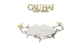 Maison Couture Elysian - Khay Tròn Bằng Đồng Mạ Bạc Đá Cẩm Thạch Imperium Empire Elysian Platinum 14x33x50-KHAY TRANG TRÍ-CẬU HAI HOME DECOR