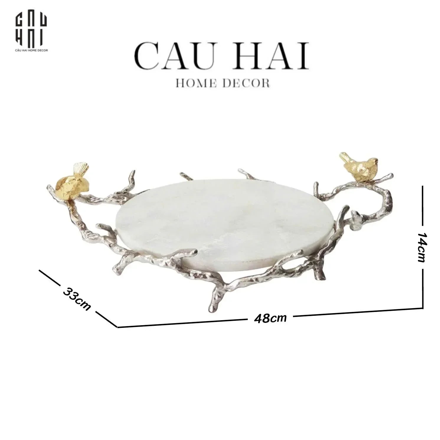 Maison Couture Elysian - Khay Tròn Bằng Đồng Mạ Bạc Đá Cẩm Thạch Imperium Empire Elysian Platinum 14x33x50-CẬU HAI HOME DECOR