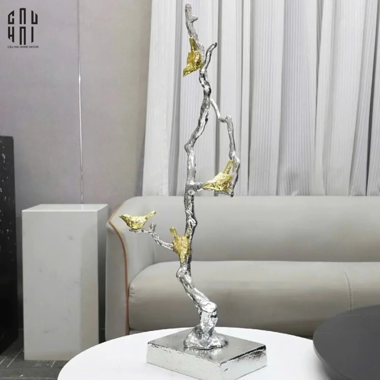 Maison Couture Elysian - Tượng Nhánh Cây Đồng Mạ Bạc Platinum Argente Imperium Jardin 25x70-CẬU HAI HOME DECOR