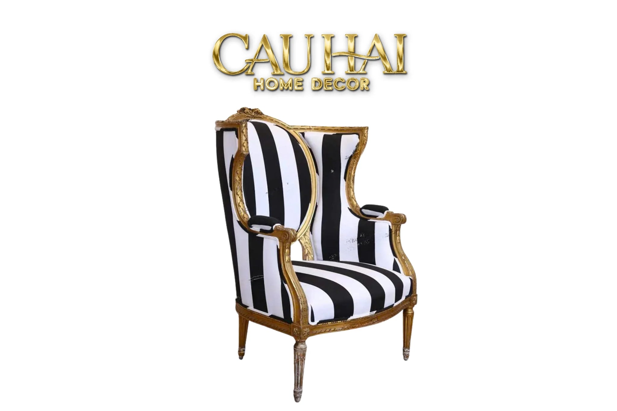 Maison Couture - Ghế Bành Fauteuil Louis XVI Medallion Rayé Bois Doré-CẬU HAI HOME DECOR