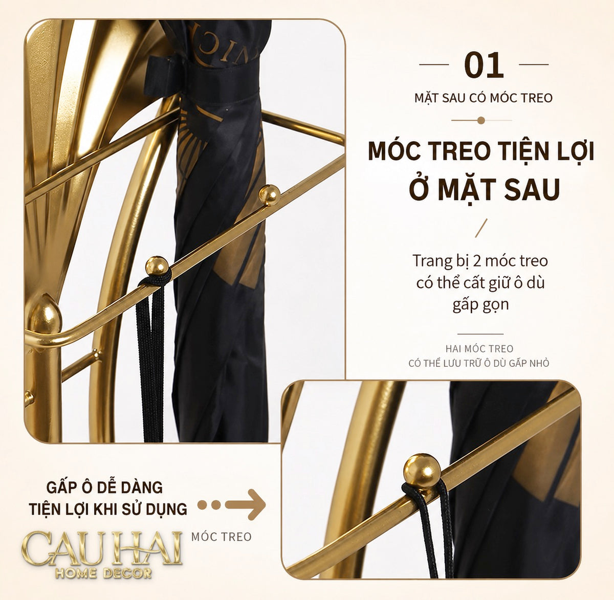 Maison Couture - Giá Để Ô Kim Loại Ginkgo Sculptural D'Or H89-Giá để ô-CẬU HAI HOME DECOR-CẬU HAI HOME DECOR