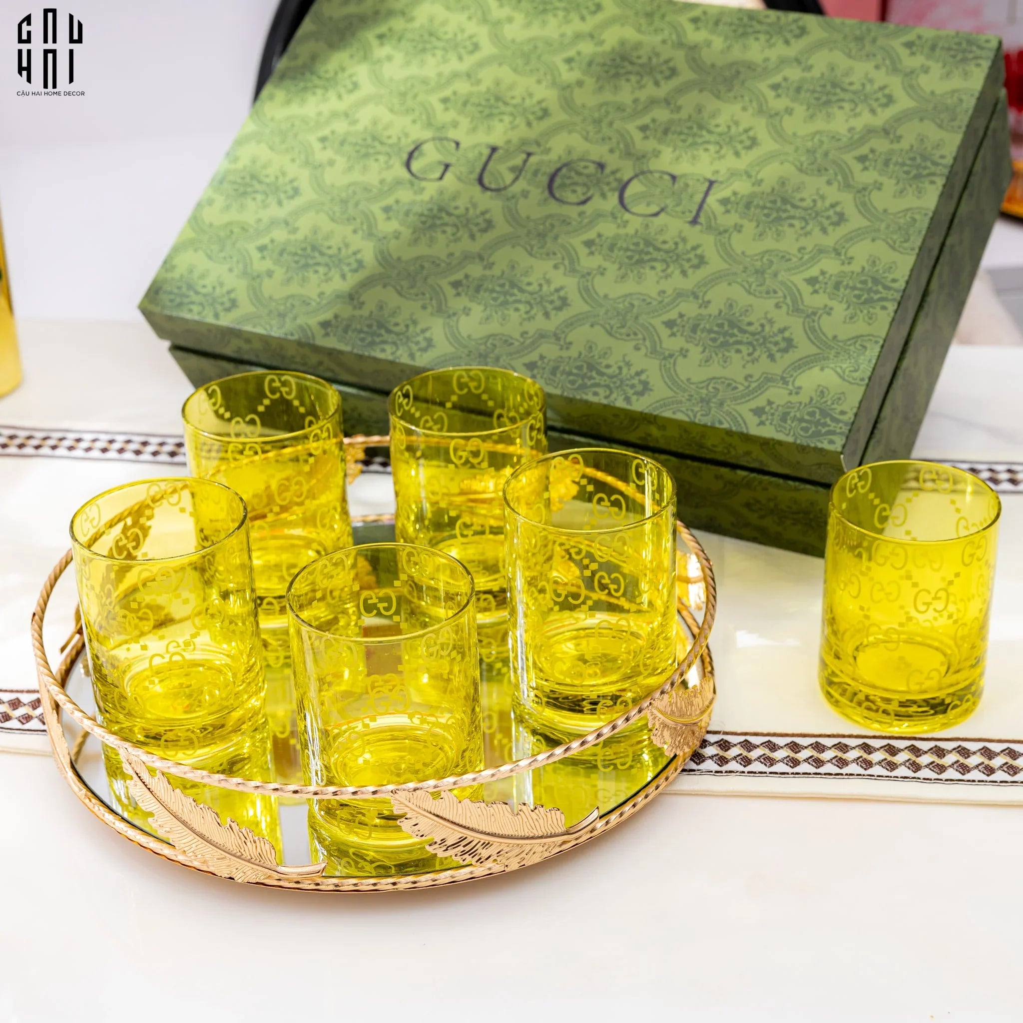 Maison Couture - Gift Box Set 6 Ly Thuỷ Tinh GG Jungle - Forest Green Up - CẬU HAI HOME DECOR