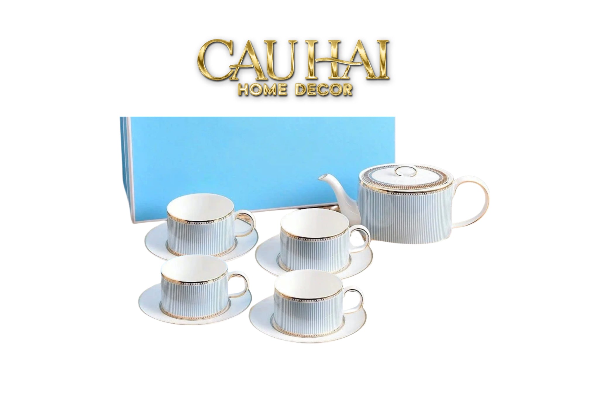 Maison Couture - Gift Set Trà Chiều Rayé Fin Azure Refined Tea Set 9pcs - CẬU HAI HOME DECOR