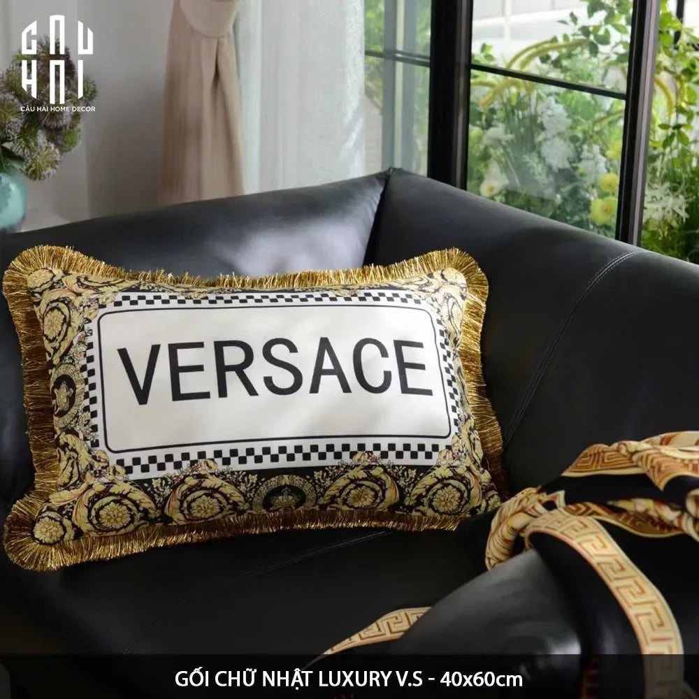 Maison Couture - Gối Dài Nhung Chenille V Class Medusa Bhcttbv v Signature Logo Typography 40x60-CẬU HAI HOME DECOR