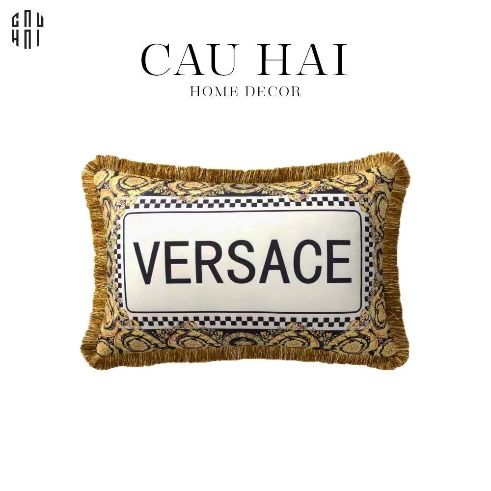 Maison Couture - Gối Dài Nhung Chenille V Class Medusa Bhcttbv v Signature Logo Typography 40x60-CẬU HAI HOME DECOR