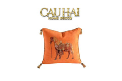 Maison Couture - Gối Nhung Chenille Cao Cấp Signature Orange Cheval Équestre 30x50 Corner Tassel-CẬU HAI HOME DECOR
