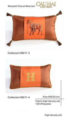 Maison Couture - Gối Nhung Chenille Cao Cấp Signature Orange Cheval Équestre 30x50 Corner Tassel-CẬU HAI HOME DECOR