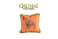 Maison Couture - Gối Nhung Chenille Cao Cấp Signature Orange Cheval Équestre 30x50 Corner Tassel-CẬU HAI HOME DECOR