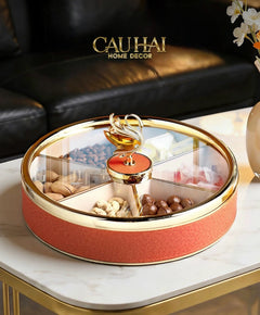 Maison Couture - Hộp Bánh Mứt Bản Da Cam 6 Ngăn - Thiên Nga Pha Lê Critalleries Swan 33.5x20x9-CẬU HAI HOME DECOR