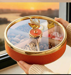 Maison Couture - Hộp Bánh Mứt Bản Da Cam 6 Ngăn - Thiên Nga Pha Lê Critalleries Swan 33.5x20x9-CẬU HAI HOME DECOR