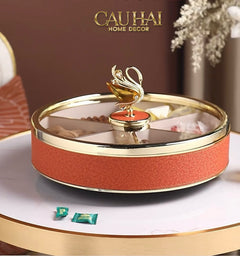 Maison Couture - Hộp Bánh Mứt Bản Da Cam 6 Ngăn - Thiên Nga Pha Lê Critalleries Swan 33.5x20x9-CẬU HAI HOME DECOR