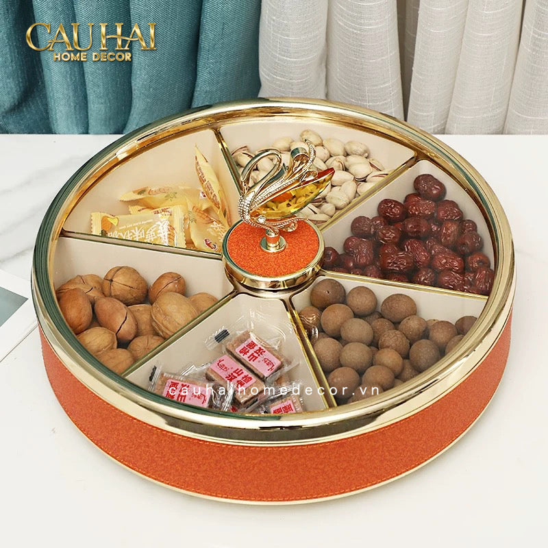 Maison Couture - Hộp Bánh Mứt Bản Da Cam 6 Ngăn - Thiên Nga Pha Lê Critalleries Swan 33.5x20x9-CẬU HAI HOME DECOR