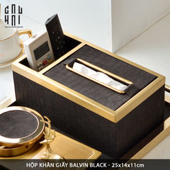 Maison Couture - Hộp Khăn Giấy Balvin Prestige Class Oakwood Leather - Noir / Crème 14x25-CẬU HAI HOME DECOR