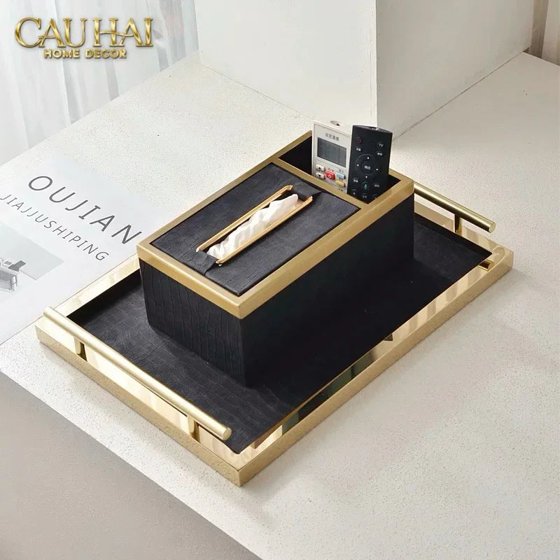Maison Couture - Hộp Khăn Giấy Balvin Prestige Class Oakwood Leather - Noir / Crème 14x25-CẬU HAI HOME DECOR